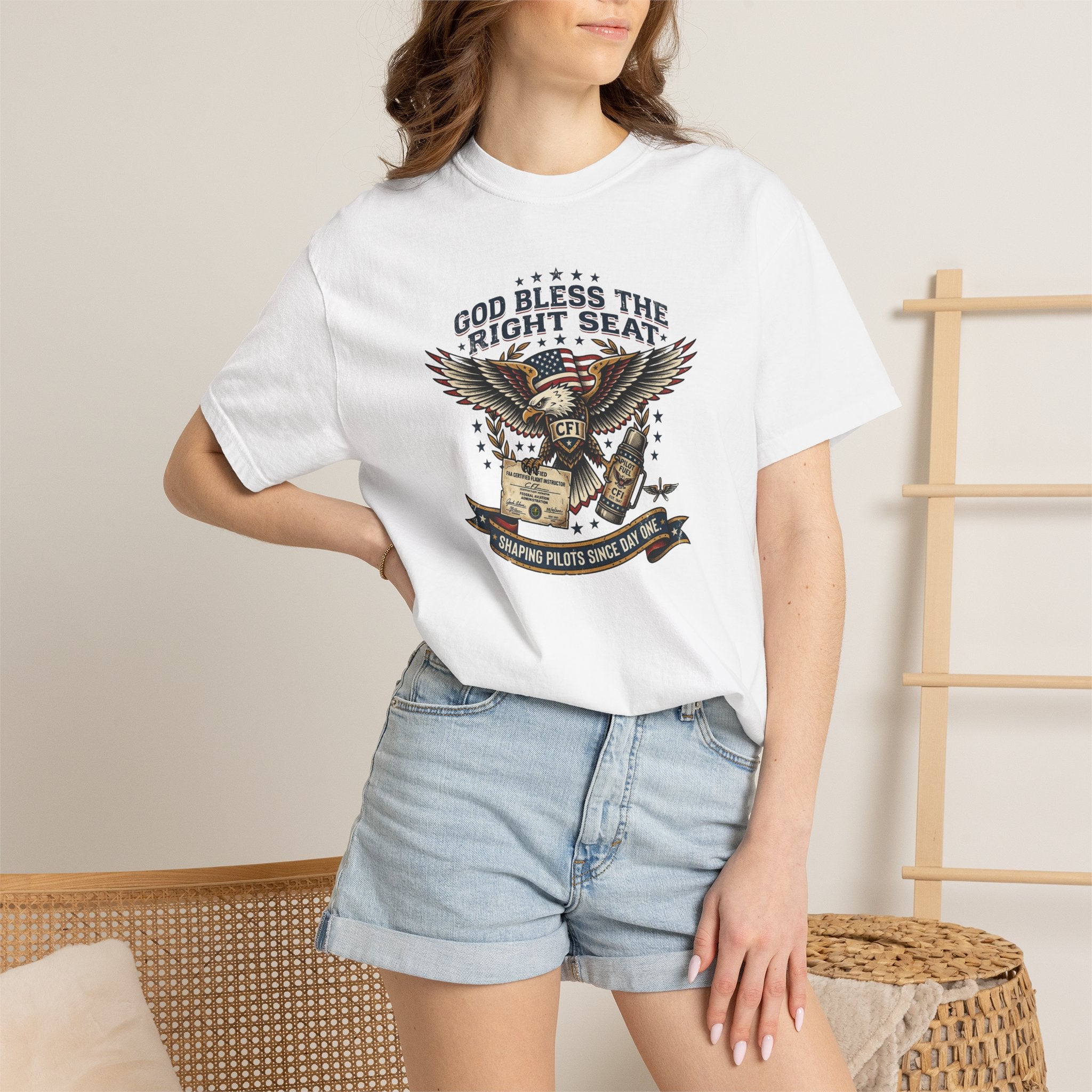 God Bless the Right Seat Pilot T-Shirt — Funny Flight Instructor Tee