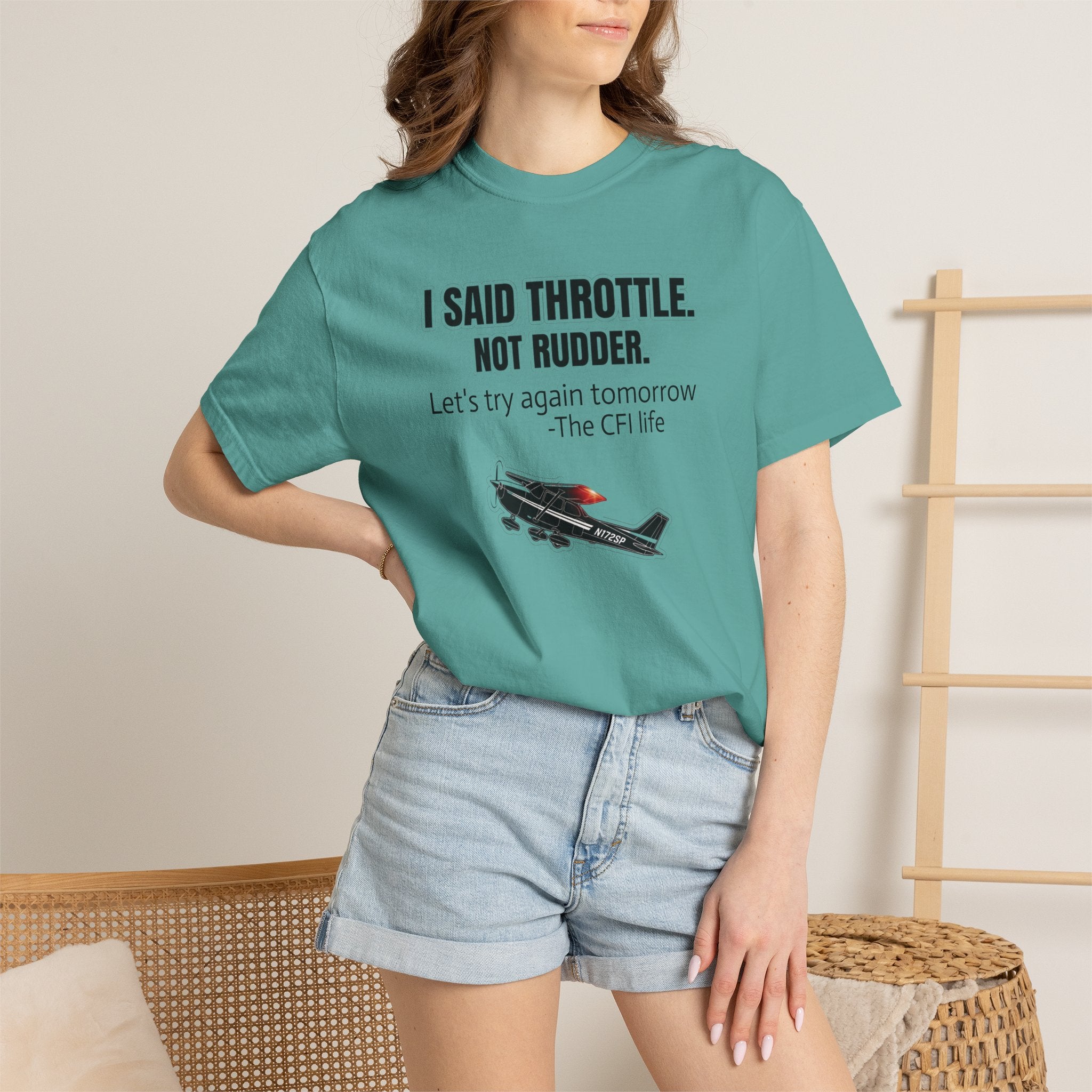 Flight Instructor Tee — "I Said Throttle, Not Rudder!"