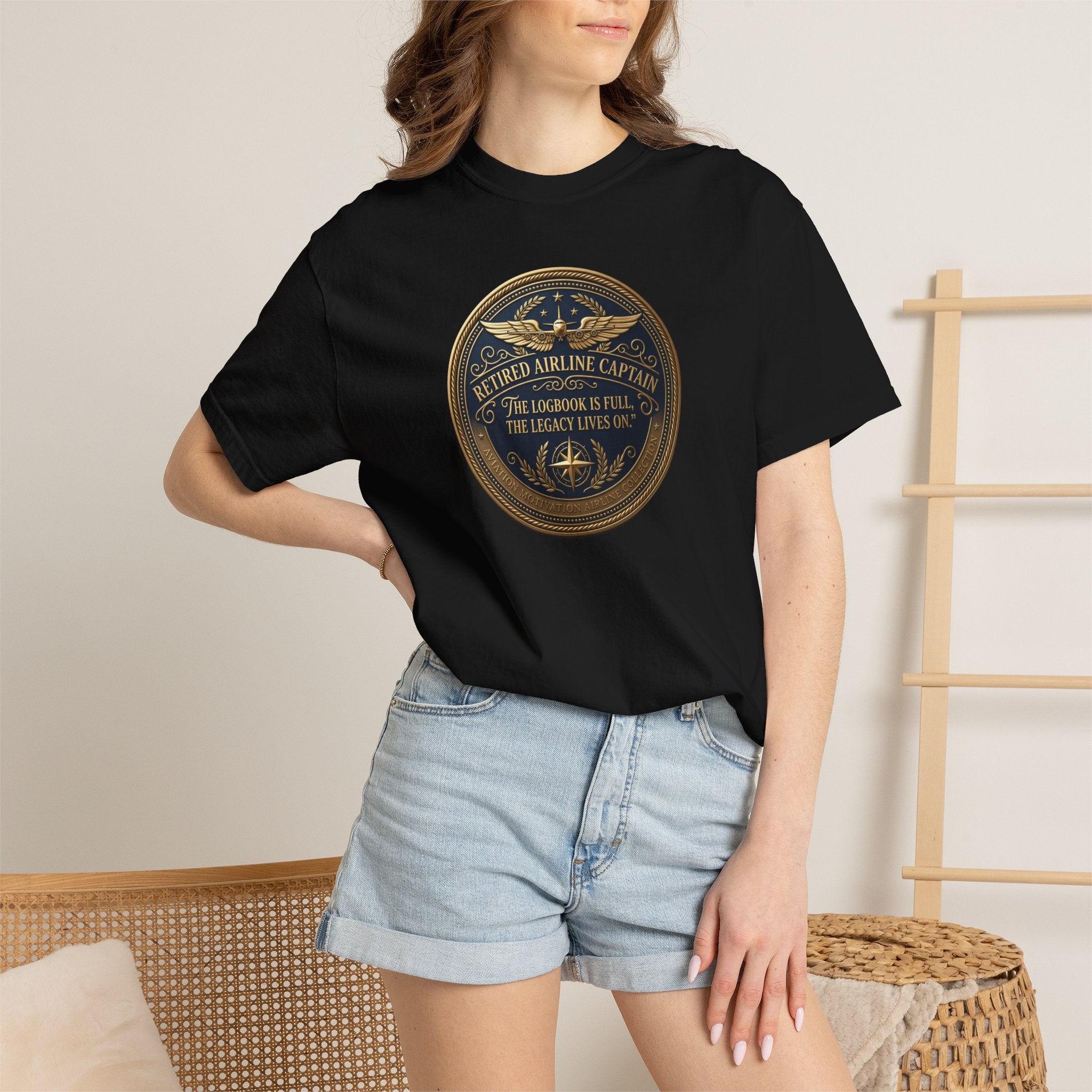 Retired Airline Captain T-Shirt — “The Logbook Is Full. The Legacy Lives On.”