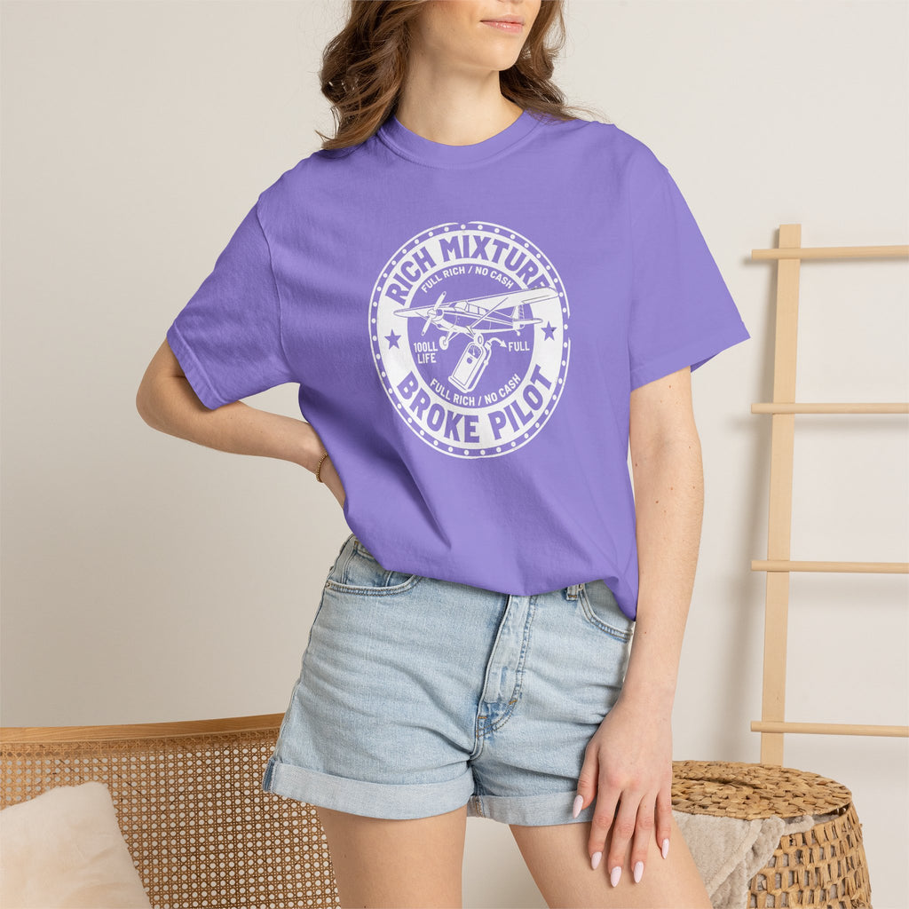 Broke Pilot T-Shirt — Funny Pilot Tee, 'Rich Mixture, Broke Pilot' Aviation Gift