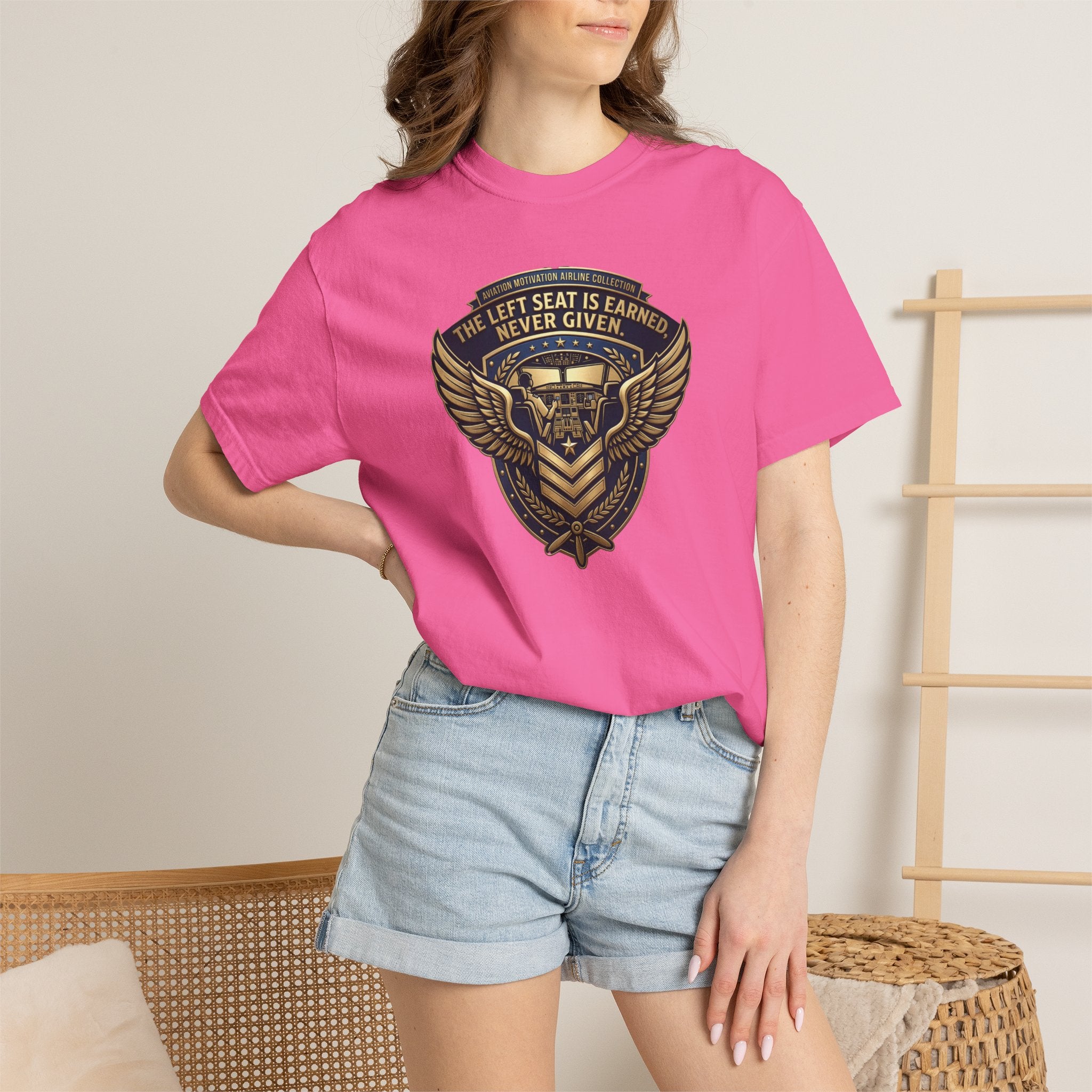Pilot T-Shirt — "The Left Seat Is Always Earned, Never Given" Inspirational Airline Captain Tee