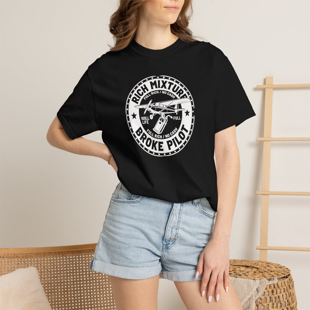 Broke Pilot T-Shirt — Funny Pilot Tee, 'Rich Mixture, Broke Pilot' Aviation Gift