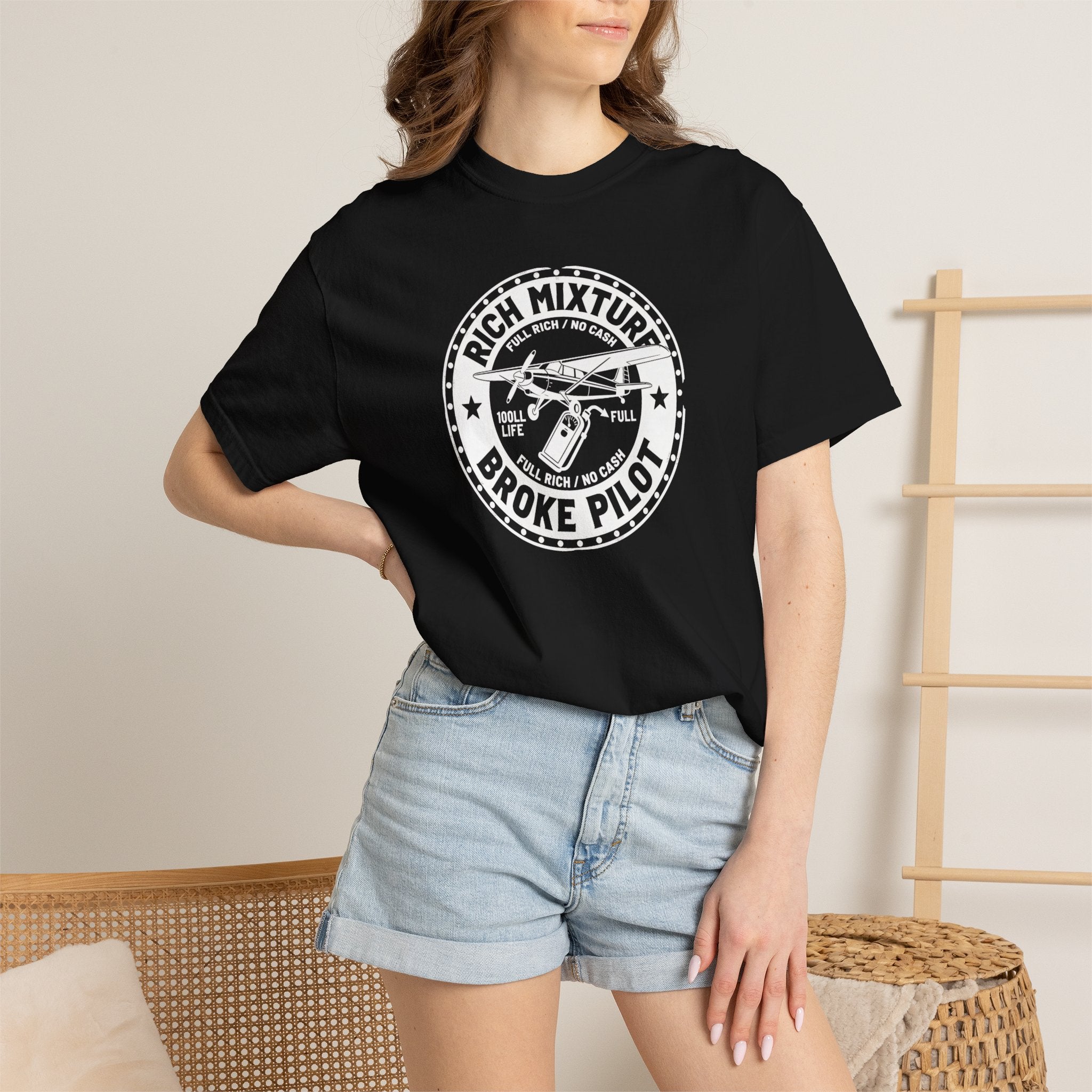Broke Pilot T-Shirt — Funny Pilot Tee, 'Rich Mixture, Broke Pilot' Aviation Gift