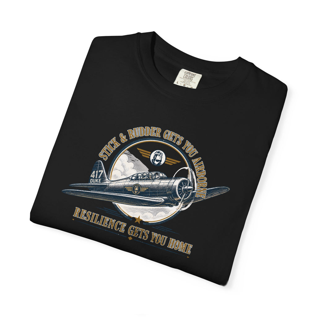 Stick & Rudder Gets You Airborne Resilience Gets You Home T-Shirt — Vintage Plane Tee