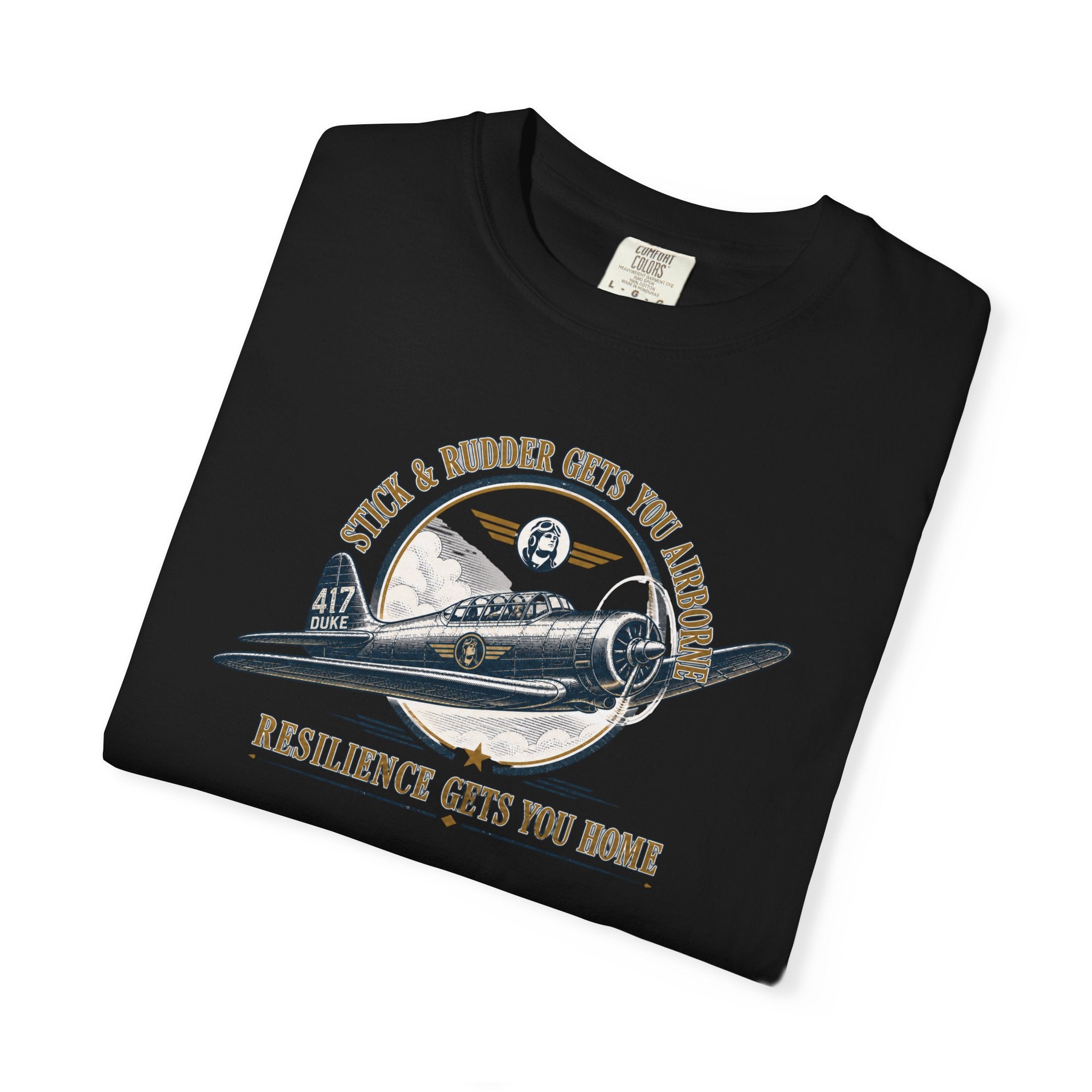 Stick & Rudder Gets You Airborne Resilience Gets You Home T-Shirt — Vintage Plane Tee