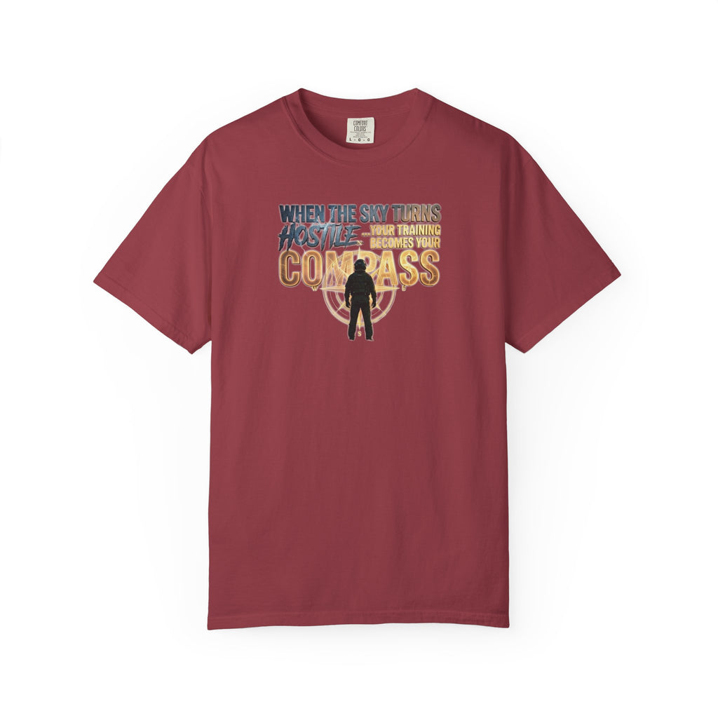 Inspirational Pilot tee - "When the Weather turns Hostile, Your Training is Your Compass"