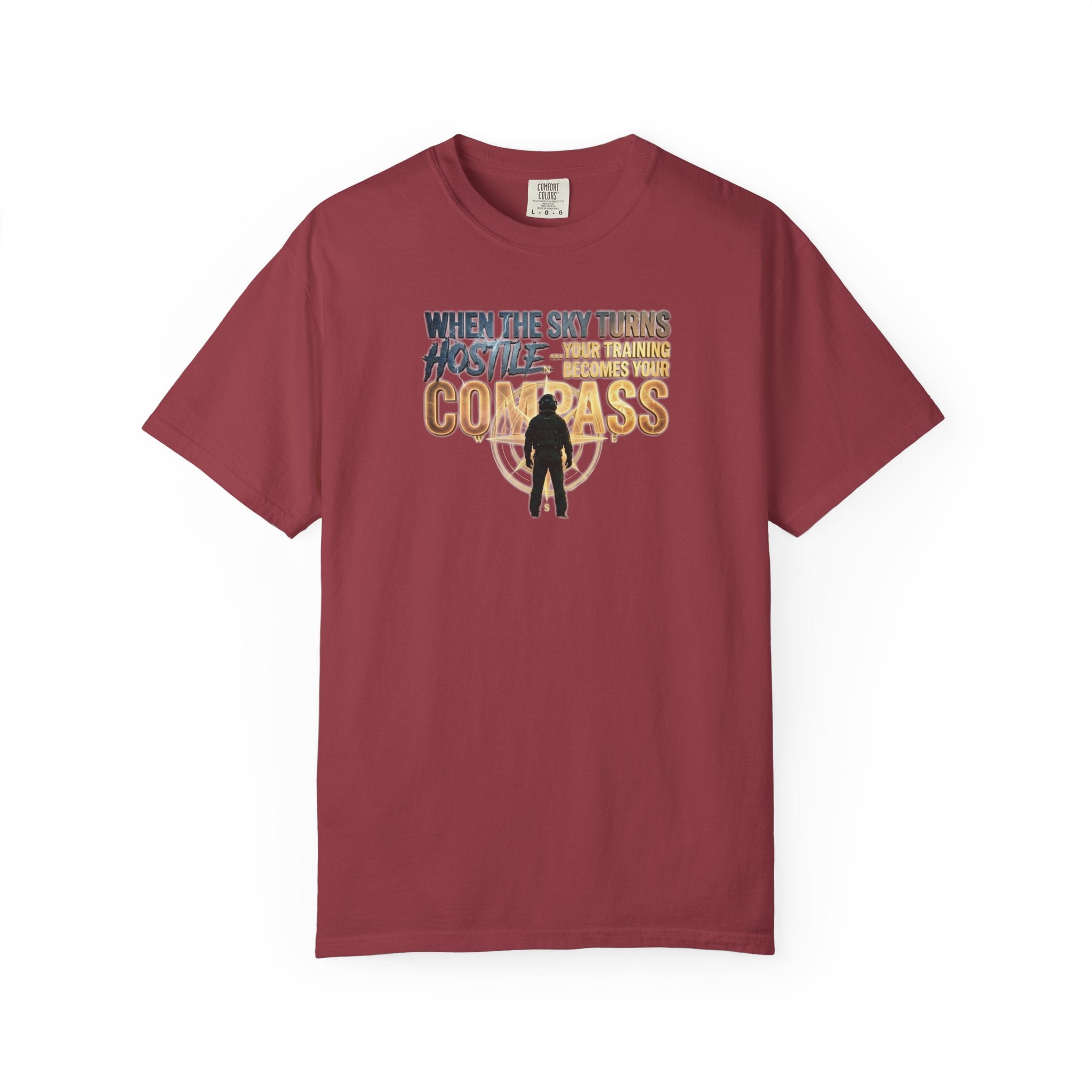 Inspirational Pilot tee - "When the Weather turns Hostile, Your Training is Your Compass"