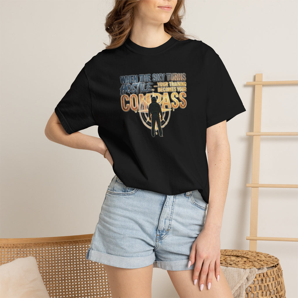 Inspirational Pilot tee - "When the Weather turns Hostile, Your Training is Your Compass"
