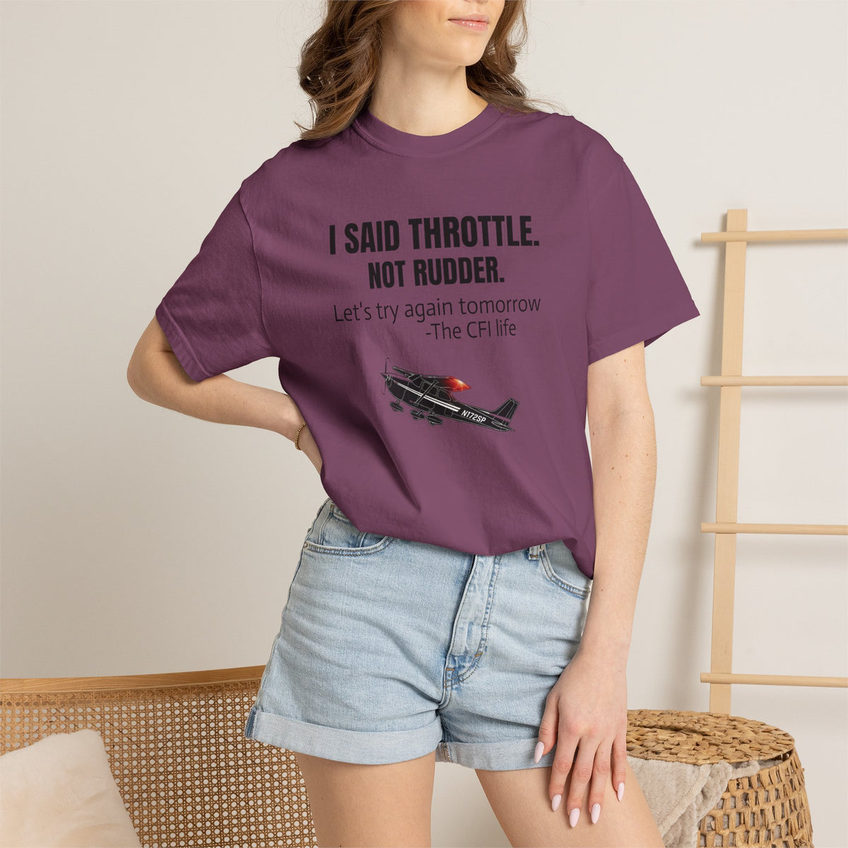 Flight Instructor Tee — "I Said Throttle, Not Rudder!"