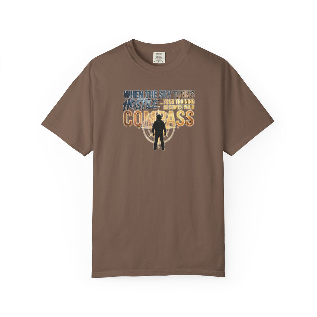 Inspirational Pilot tee - "When the Weather turns Hostile, Your Training is Your Compass"