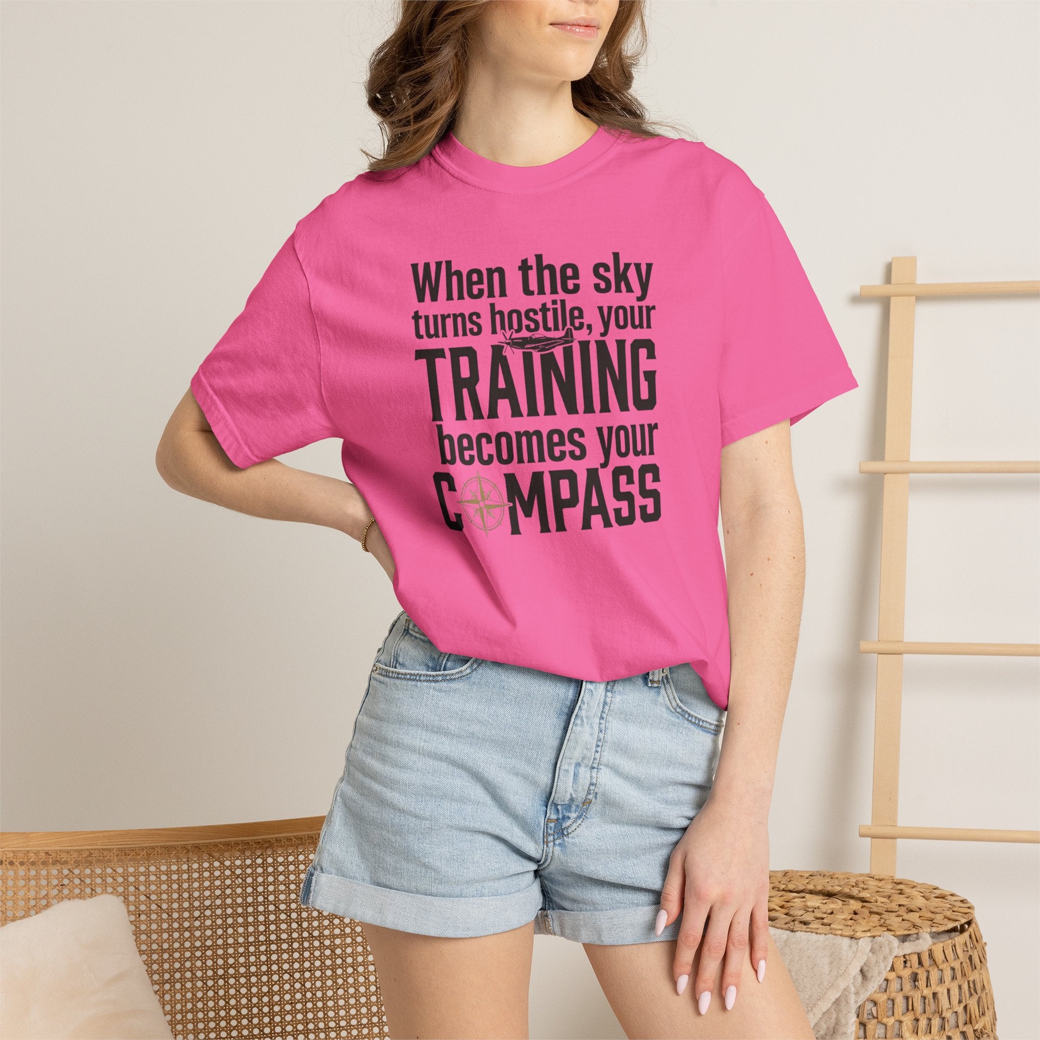 Flight Training T-Shirt — "When the Weather Turns Hostile, Your Training Becomes Your Compass"