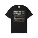 Flight Training T-Shirt — "When the Weather Turns Hostile, Your Training Becomes Your Compass"