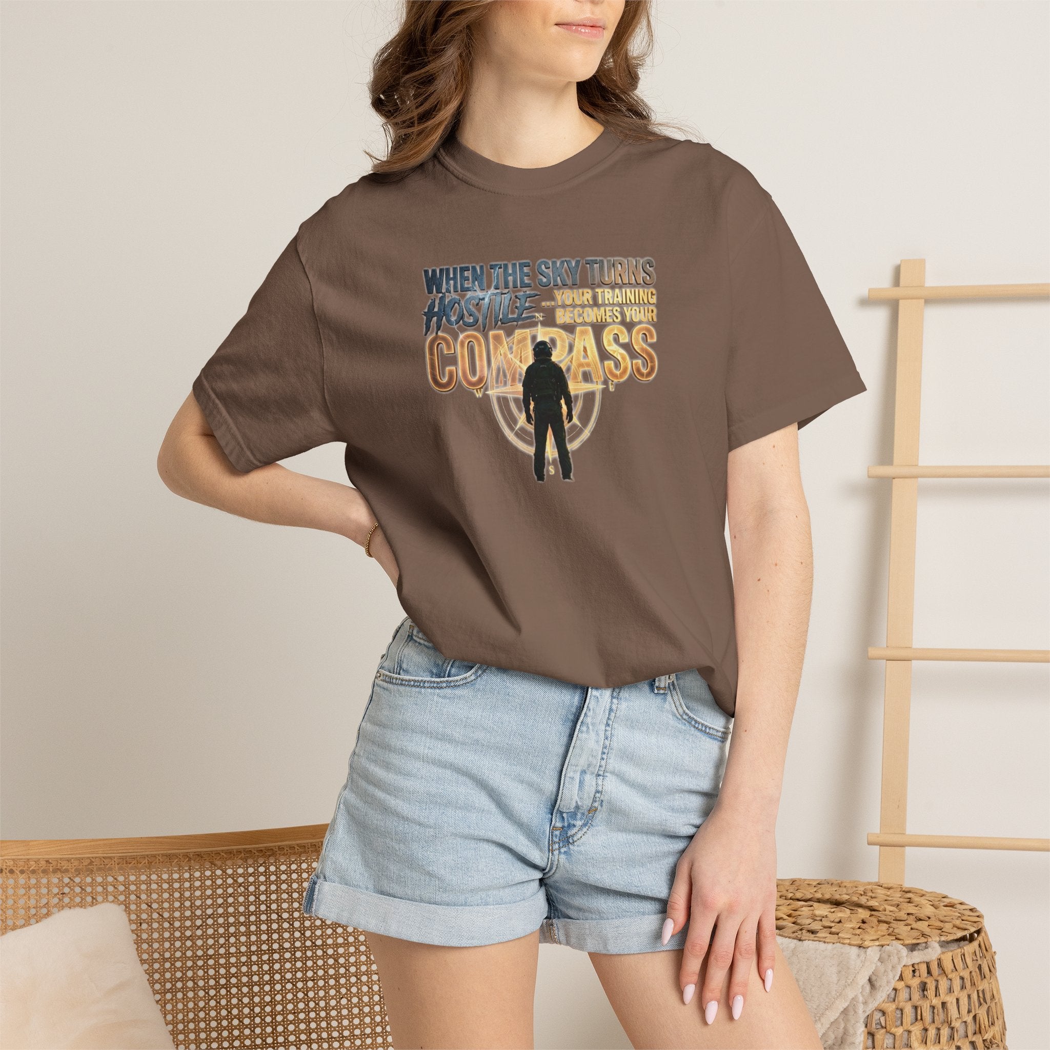 Inspirational Pilot tee - "When the Weather turns Hostile, Your Training is Your Compass"