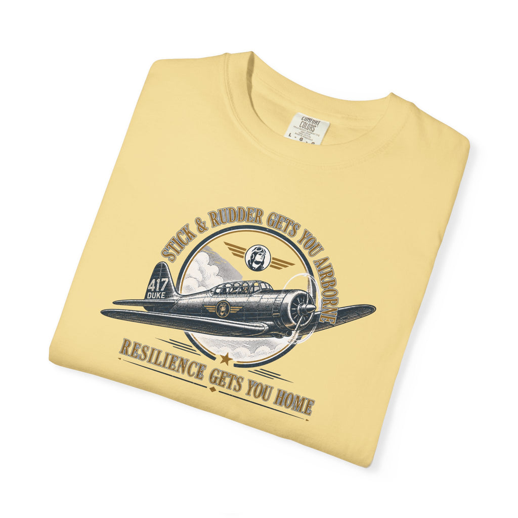 Stick & Rudder Gets You Airborne Resilience Gets You Home T-Shirt — Vintage Plane Tee
